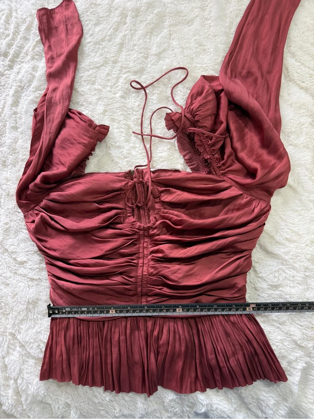 Ulla Johnson Mirelle Burgundy Ruched Peplum Puff Sleeve Blouse size 2